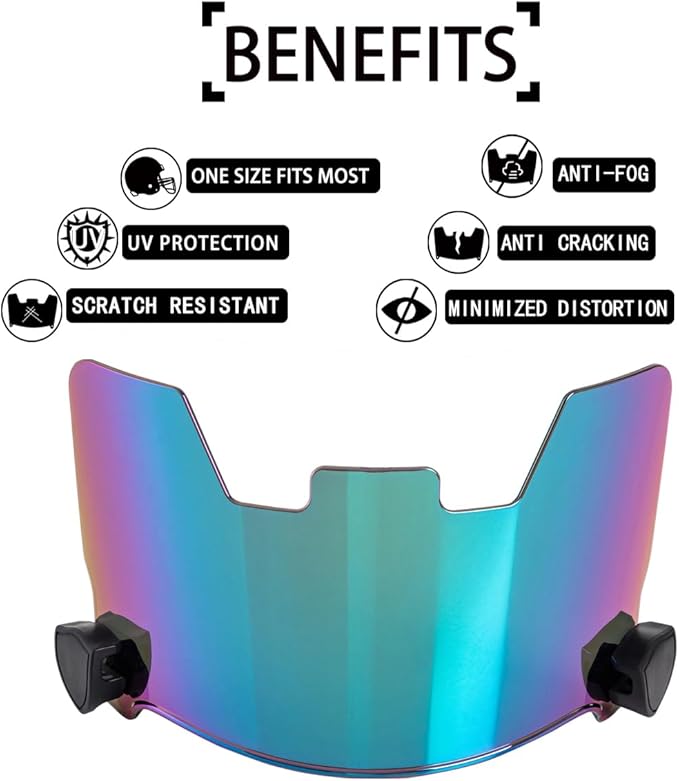 Football Visor Helmet Clear Visor, Scratch Resistant, UV Block, Anti-Fog, Anti-Cracking. Fits Youth and Adult Football Helmets.