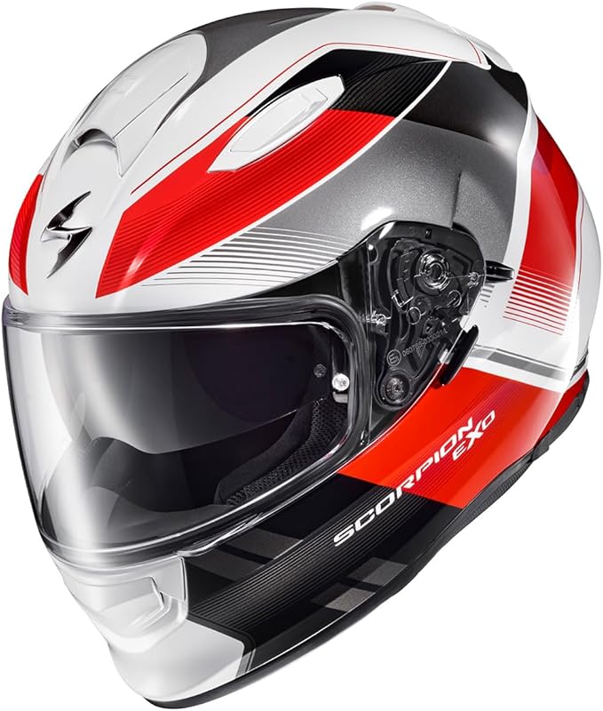 ScorpionEXO Ryzer Full Face Motorcycle Helmet with Pinlock Ready Shield with Integrated Speaker Pockets DOT ECE Approved Edge (Red - Medium)