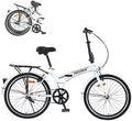 24 Inch Folding Bike for Adults, Steel Frame Single Speed City Commuter Bicycle, Dual V-Brake Portable Compact Bike with Fenders for Men Women