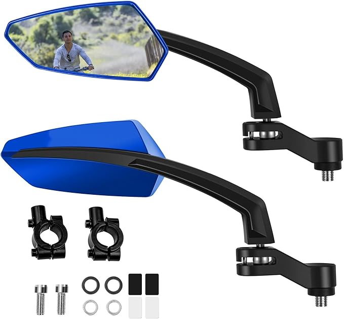 Addmotor Bike Mirrors, 1 Pair Bicycle Mirror Handlebar Mount, 360° Adjustable Rotatable Bike Mirror, HD, Safe Handlebar Rearview Mirror, Bike Accessories Bicycle Mirrors Set Blue