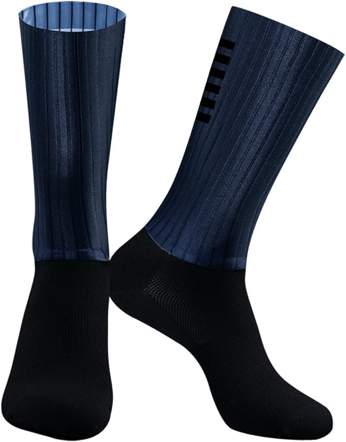 Mens Compression Socks Anti Slip Silicone Aero Socks White Line Men Bicycle Sport Running Socks