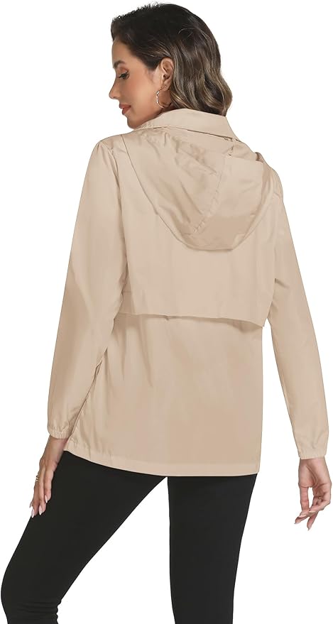 Avoogue Rain Jacket Women with Hooded Lightweight Waterproof Raincoats Packable Zipper Pockets Windbreakers