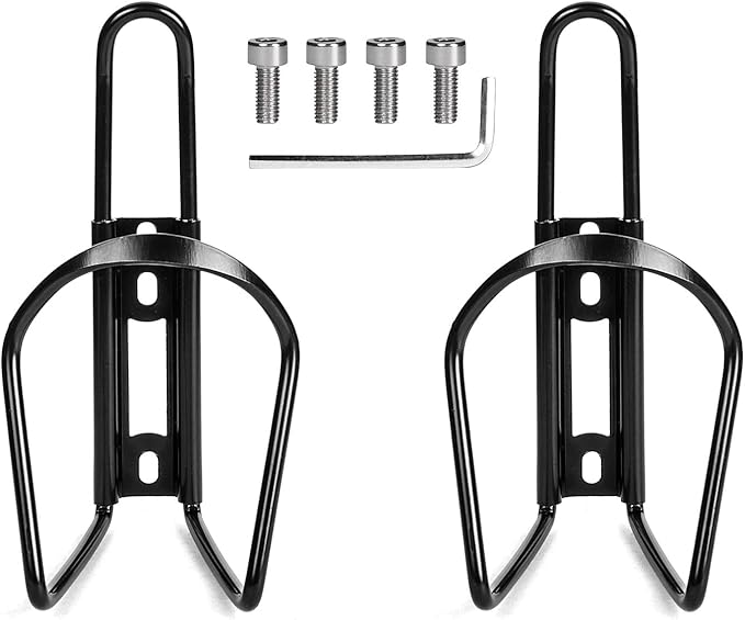 YHT 2 Pack PRO Mountain Bike Water Bottle Holder, Lightweight Aluminum Alloy Bicycle Cup Cage with Screws and Tool, Durable Drink Cages for Outdoor Activities, Road, Touring Bike, MTB Cycling, Blacks