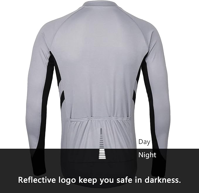 ARSUXEO Men's Full Zipper Long Sleeves Cycling Jersey Bicycle BikingBike Shirt 6030