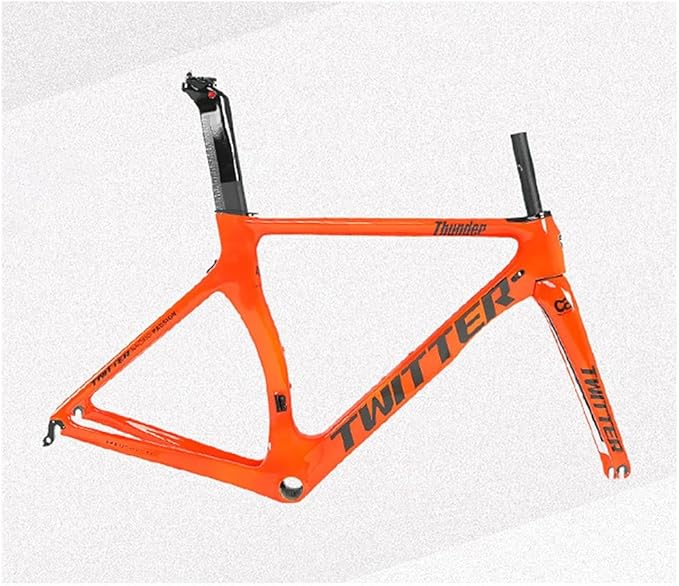 Carbon Fiber Road Bike Frameset 46/48/50/52/54cm Wind Breaking Racing Frame Internal Routing C Brake Frame Set QR 100mm/130mm (Color : Orange, Size : 50cm)