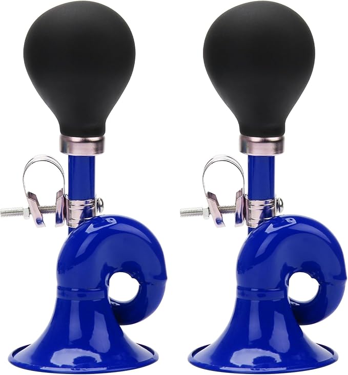 2 Pack Bugle Horn, Coolrunner Retro Clown Horn, Kids Bike Horn, Classic Vintage Metal Twist Loudspeaker Siren Hooter Snail Air Horn for Vehicles Bicycles Golf Cart