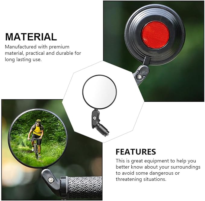 Foldable round Rearview Bike Mirror for Handlebar, Convex Safety Bicycle Mirror, Black Single Unit Suitable for Mountain and Road Cycling