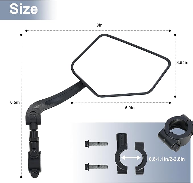 2 Pack Bike Mirror for Handlebars, HD Adjustable Bicycle Rear View Mirror, Universal Bike Mirrors for Road Mountain E-Bikes (Black-A)