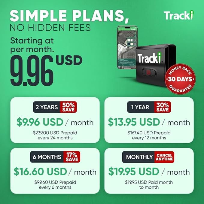 Tracki GPS Tracker with Waterproof Magnetic Mini Box and +3500mAh Battery Extender for Vehicles - 4G LTE, US-Made Tech Small GPS Tracking Device for Car, US & Worldwide (Subscription Required)