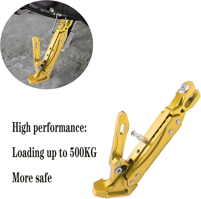 Universal CNC Aluminum Alloy High Quality Motorcycle Adjustable Kickstand Accessories Motor Scooter Modified Tripod Holder Kickstand Foot Side Support Stand Dit Pit Bike (gold)