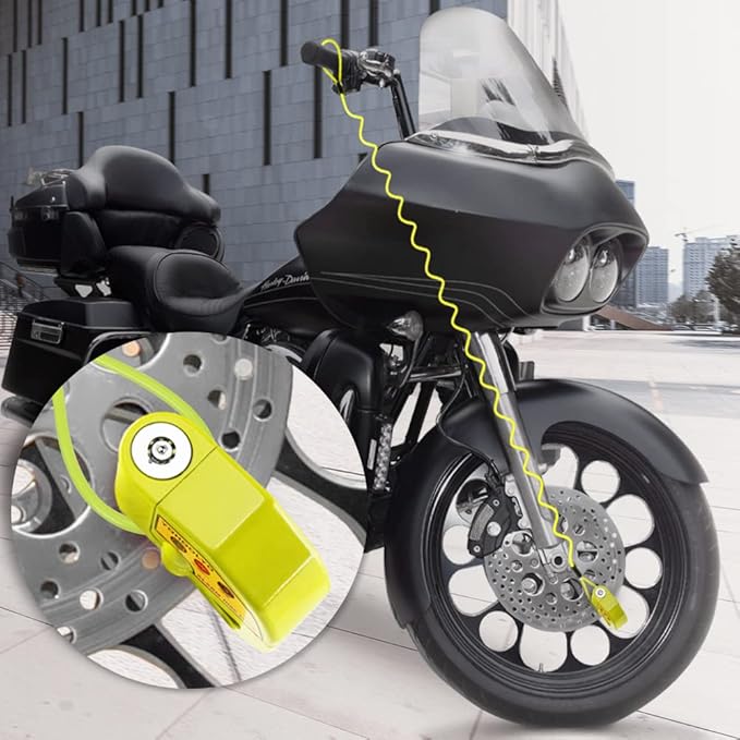YOHOOLYO Alarm Disc Lock Motorcycle Disc Brake Lock Anti-Theft Waterproof 110 dB 7mm Pin 5ft Reminder Cable for Motorcycles Bike Scooter Carry Pouch