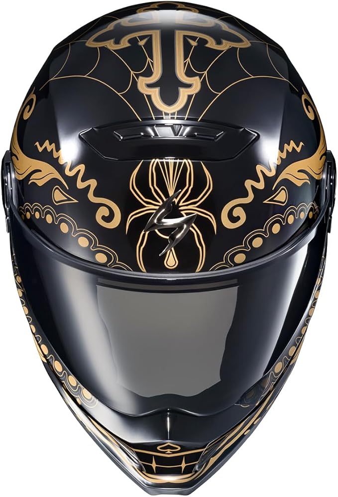 ScorpionEXO Covert FX Full Face Adult Motorcycle Helmet Street Fighter Style - Bluetooth Ready Speaker Pockets DOT ECE El Malo (Gold/Gloss Black - 2X-Large)