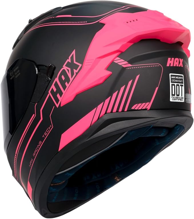 HAX Obsidian Pro Full Face Dual Visor Adult Motorcycle Helmet for Motorbike Street Bike with Pinlock Ready DOT Approved Matte Pink L