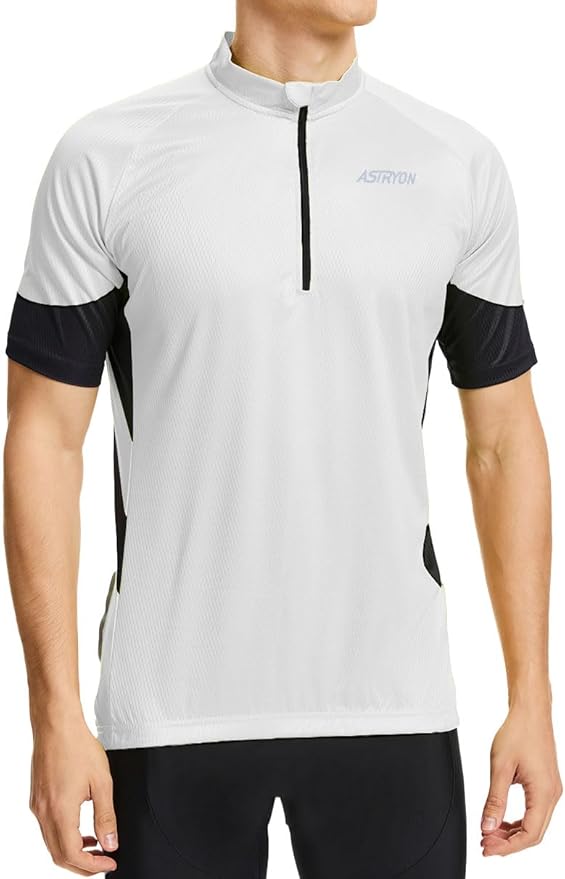 Men’s Cycling Jersey Short Sleeve UPF Half-Zip with 3+1 Zipper Pockets, Breathable Quick-Dry Moisture Wicking Fabric