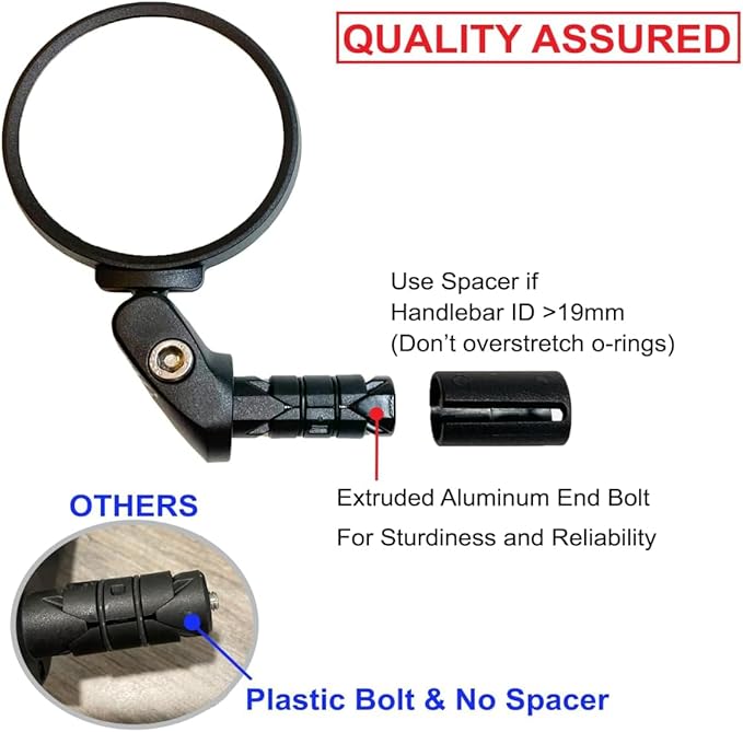 Hafny Bar End Bike Mirror – Unbreakable Stainless Steel Lens, 62mm Diameter (2-Pack), Universal Fit for Road, MTB & E-Bikes