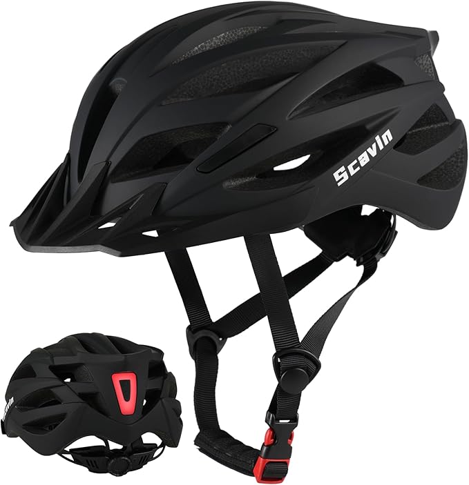 Adult Mountain Bike Helmet with Rear Light Adjustable Dial, Removable Visor - CPSC 1203 Certified Lightweight Bicycle Helmet for Urban-Commute, Road & MTB for Men, Women, Youth