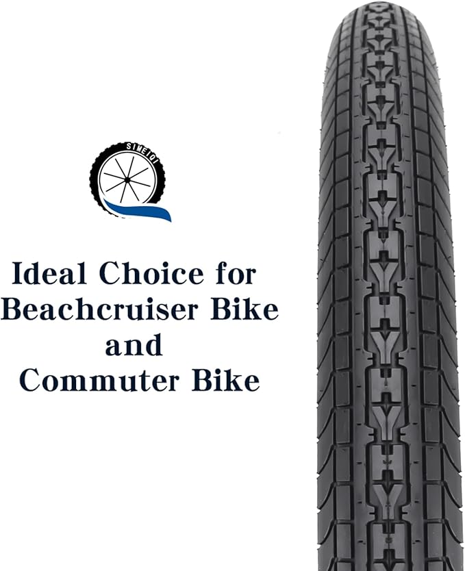 SIMEIQI 26x2.35 20x2.35 Inch Cruiser Beach Bike Tire Black White Wall or Brown Cream Wall Folding Replacement Bicycle Tire for Hybrid City Commuter Trail