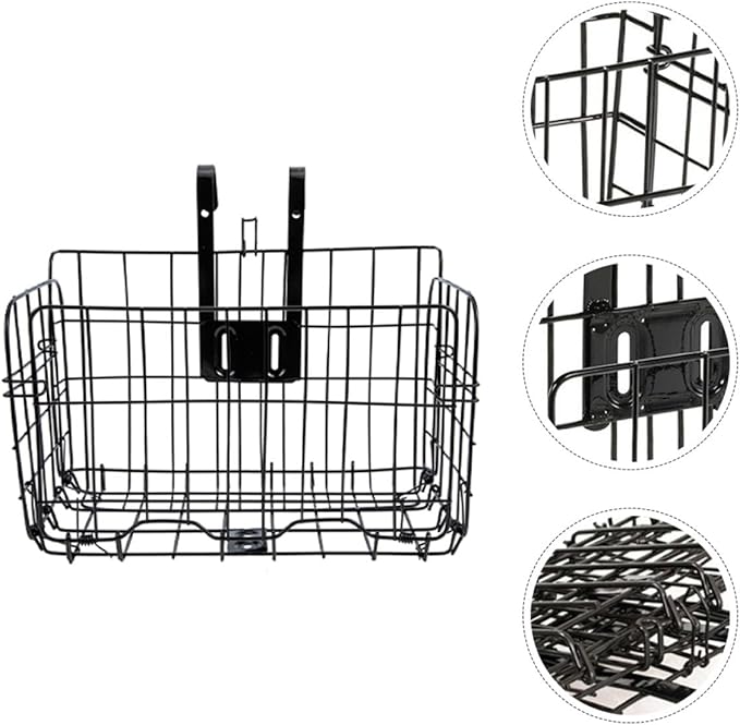 SUPVOX Bike Basket Front and Rear Folding Bicycle Basket, Black 990g Lightweight Portable Handlebar Storage for Mountain and City Bikes, Sturdy Cycling Accessory for Outdoor Riding
