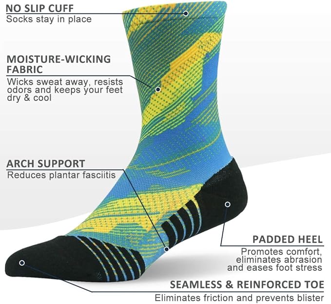 HUSO Cycling Socks for Men Women, Novelty Bike Socks Fun Running Basketball Athletic Crew Socks 3, 4, 7 Pairs