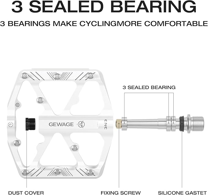 Bike Pedals 9/16 Inch - Bicycle Pedals with Reflectors - 3 Sealed Bearings MTB Pedals Wide Platform Pedals for Mountain Bike, BMX, Road Bike Pedals
