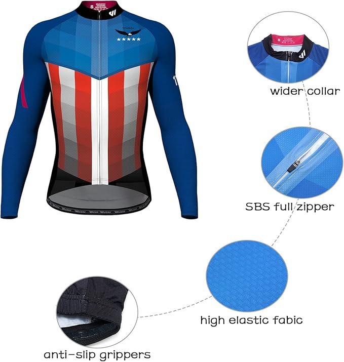 Lo.gas USA Cycling Jersey Men Short Sleeve Bike Biking Shirts American Flag Road Bicycle Clothing Full Zip with Pockets