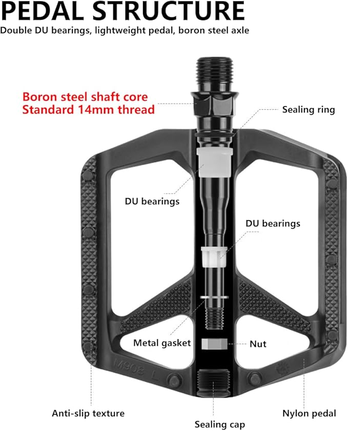 Nylon Ultralight Bicycle Pedals - Universal 9/16" Fit for Mountain/Road/Commuter Bikes, Lightweight Non-Slip Design with Built-in Reflectors
