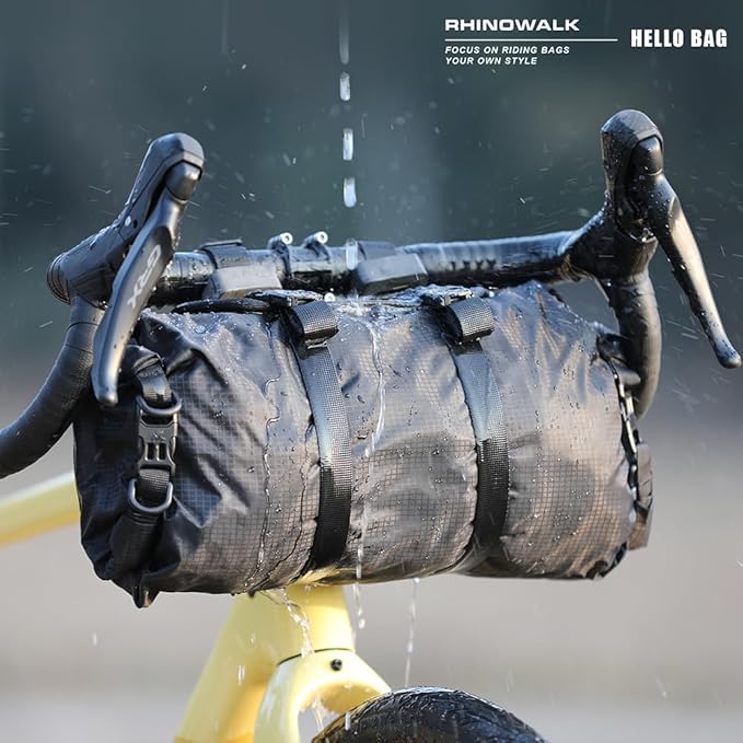 Rhinowalk Bike Handlebar Bag Waterproof 12L, Roll-Top Dry Bag with Removable Harness, Shoulder Strap, for Bikepacking, Camping, Commuting(Type 9400)