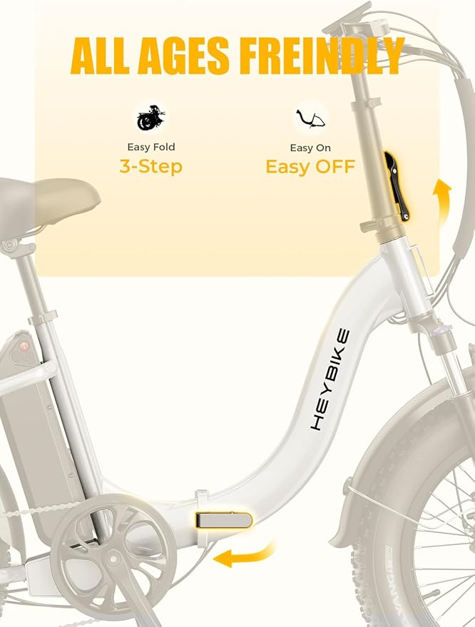 Heybike Ranger 2.0 Foldable Electric Bike for Adults, 20"×4 Fat Tire Ebike with 1400W Peak Motor, 28 MPH Max Speed, 600Wh Removable Battery, Up to 65 Miles Range, Front Suspension Step-Thru E Bike