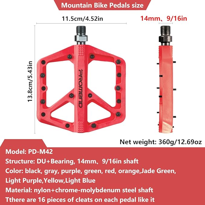 Mountain Bike Pedals - Durable Nylon DU Bearing Platform Pedals for MTB and BMX