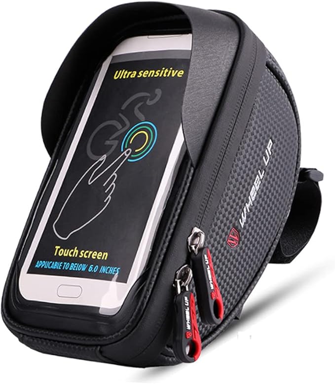 Bike Handlebar Bag, Bicycle Phone Mount, Waterproof Cycling Frame Bags Top Tube Pouch Pannier Bike Phone Holder Stand for iPhone 16 15 14 13 12 11 Pro Max XS XR X 8 Plus Samsung Smartphone Below 6.5''