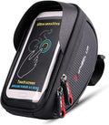 Bike Handlebar Bag, Bicycle Phone Mount, Waterproof Cycling Frame Bags Top Tube Pouch Pannier Bike Phone Holder Stand for iPhone 16 15 14 13 12 11 Pro Max XS XR X 8 Plus Samsung Smartphone Below 6.5''