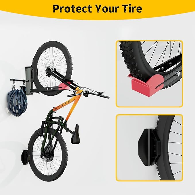 Bike Wall Mount Rack - Space Saving Vertical Bicycle Storage Holder for Mountain, Road, Kids Bikes Garage Organization with Anti-Scratch Protection & Easy to Install (Max 70lbs) (1Pack)