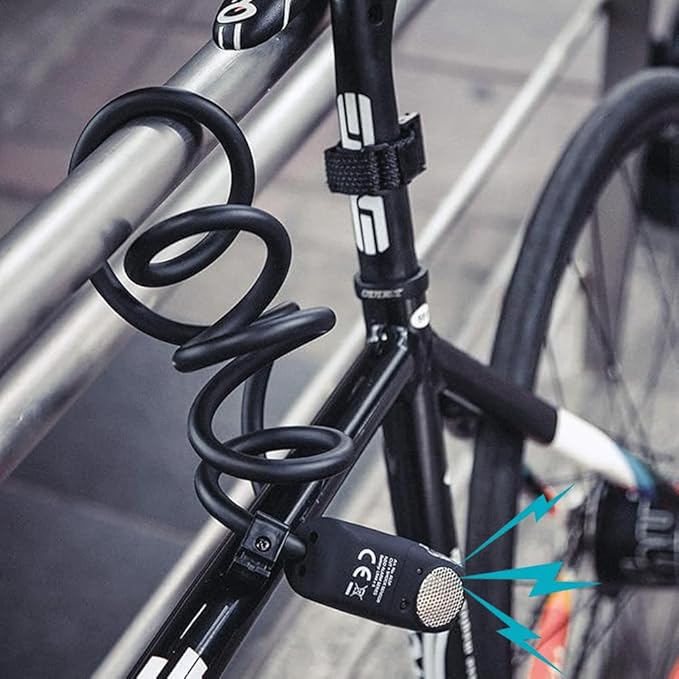 110dB Alarm Cable Lock, Weather Proof Durable Chains with 3 Customized Keys, Braided Steel Cable for Bike, Bicycle, Scooter, Motorcycle (Black)