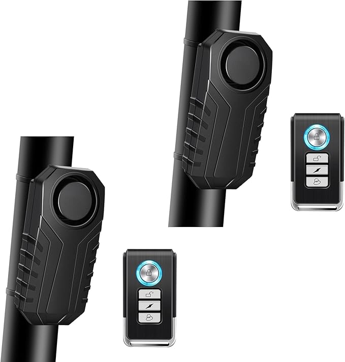 Bike Alarms,Bike Alarm Anti Theft, Bicycle Alarms with Remote,113dB Super Loud Bicycle Vibration Motion Sensor Siren Anti Theft Security System IP65 Waterproof, 2Pack