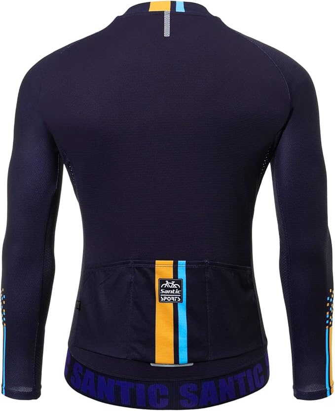 Santic Cycling Jersey Men's Long Sleeve Bike Reflective Full Zip Bicycle Shirts with Pockets