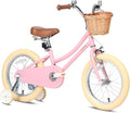 Petimini Vintage Kids Bike for Girls, 12–20 Inch Classic Bicycle with Wicker Basket & Bell, High Tensile Steel Frame, Training Wheels (12–18”), 85% Pre-Assembled, Retro Bike for Outdoor Riding