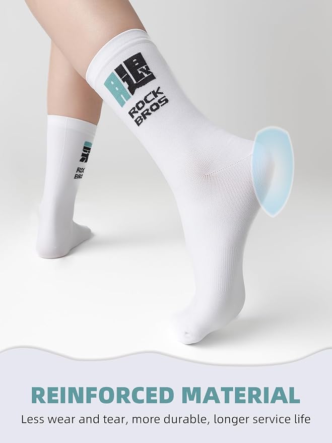 ROCKBROS Cycling Socks, Mountain Bike Socks, White Cycling Socks for Men Women, Compression Fit, Suitable for Running, Hiking
