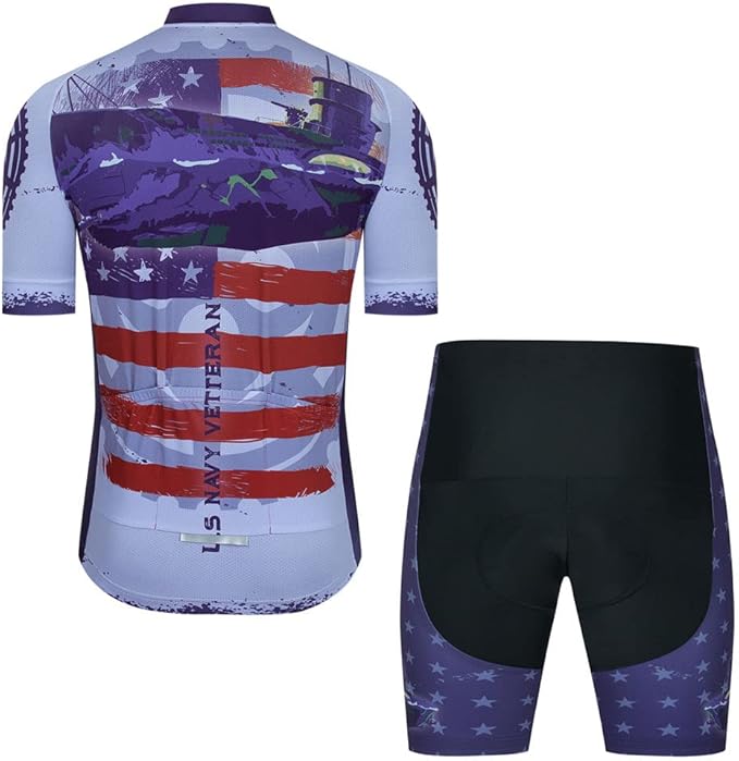 Men Cycling Jersey Set Cycle Short Sleeve Shirt and 3D Cushion Shorts Padded Suit Biking Top