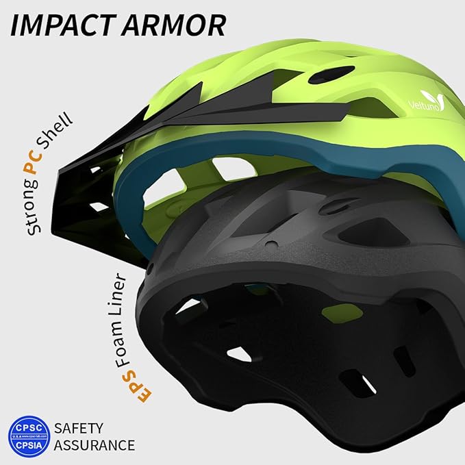 Bike Helmet for Adults, Lightweight Mountain Bicycle Helmet with USB Rechargeable LED Rear Light, Removable Sun Visor for Women, Men, Suitable for Cycling and Commuting