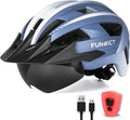 Adult Bike Helmet with Visor and Goggles for Men Women Mountain Road Bicycle Helmet Rechargeable Rear Light Cycling Helmet