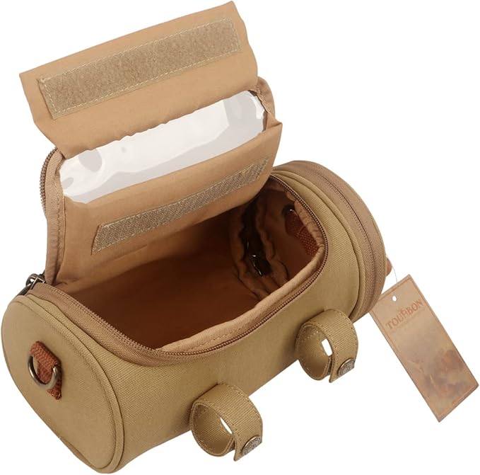 TOURBON Waxed Canvas Bicycle Top Tube Bag Bike Handlebar Basket (Khaki with phone holder)