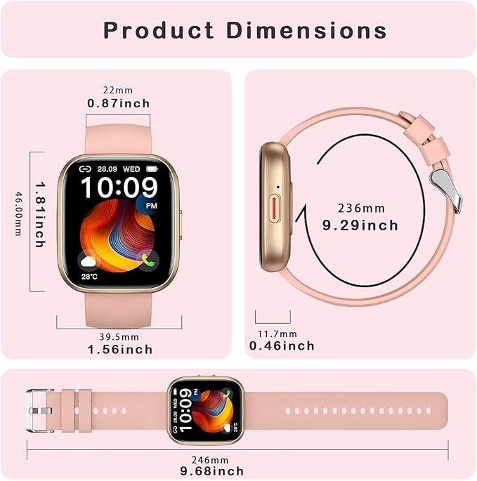 Smart Watches for Women Men Answer/Make Call, 1.85" Fitness Watch with 120+ Sports Modes, Heart Rate/Blood Oxygen/Activity Tracker, Pedometer, IP68 SmartWatch for iPhone Android Samsung (Pink, 1.85“)