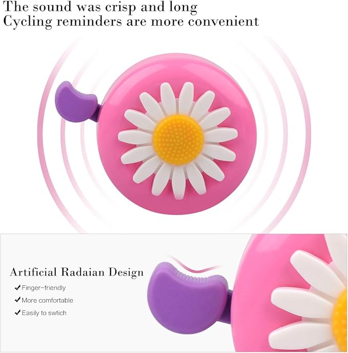 U-LIAN Kids Streamers and Bike Bell for Girls-1 Pack Flower Bicycle Bell with 2 Pack Handlebar Streamers Scooter Tassels for Children's Bike Accessories