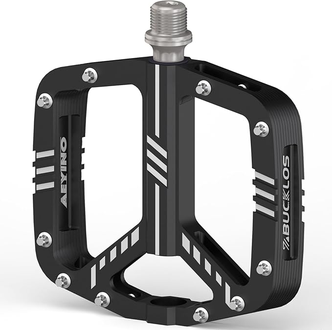 BUCKLOS MTB Flat Pedals Mountain Bike Pedals, 3 Bearings CNC Adult Road Bike Pedals, Bicycle Platform Aluminum Alloy Non-Slip Pedal for Gravel Bike/BMX 9/16"(Black)