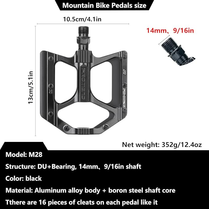 Mountain Bike Pedals MTB Pedals, Large Size Aluminum Alloy Body with Boron Steel Spindle, Equipped with DU Bearings, Ideal for Off-Road Cycling