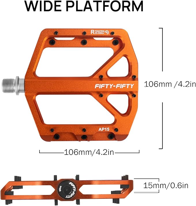FIFTY-FIFTY Mountain Bike Pedals, Non-Slip and Aluminum Alloy Bicycle Flat Pedals, 9/16" Sealed Bearing, Lightweight and Wide Platform for All Mountain, Enduro, Downhill, E-Bike, MTB