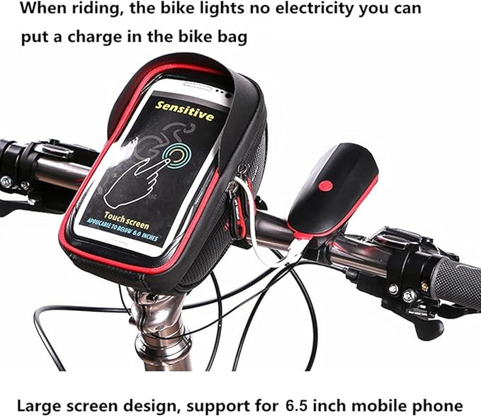 Bike Handlebar Bag, Bicycle Phone Mount, Waterproof Cycling Frame Bags Top Tube Pouch Pannier Bike Phone Holder Stand for iPhone 16 15 14 13 12 11 Pro Max XS XR X 8 Plus Samsung Smartphone Below 6.5''