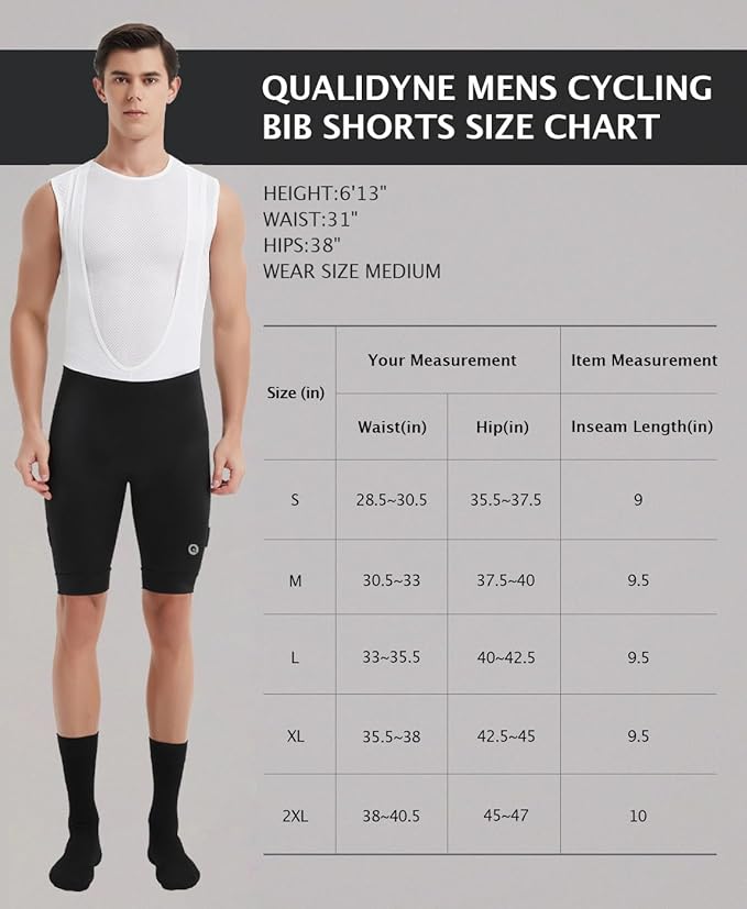 qualidyne Men's Cycling Bib Shorts 4D Padded Breathable Road Bike Bibs Biking Bicycle Shorts