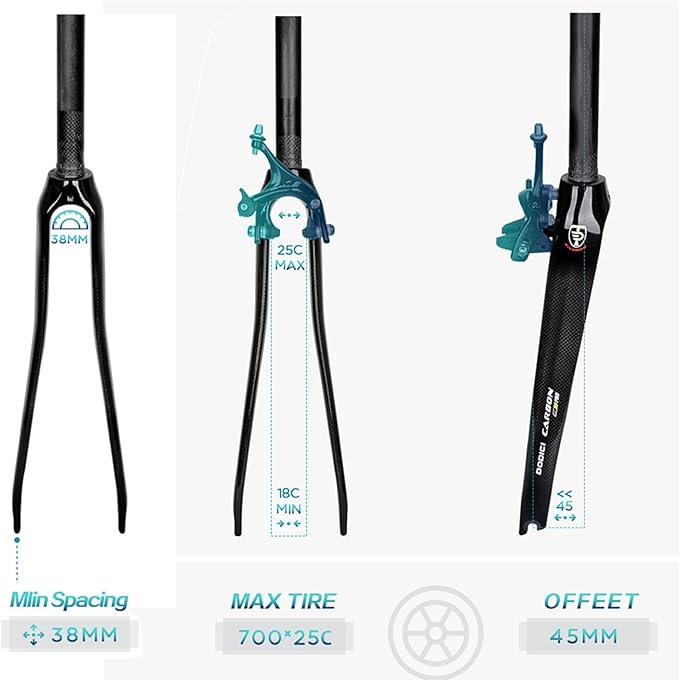 Fixed Gear Bike Front Forks 1-1/8" Straight Tube 700C Road Bikes Rigid Fork Full Carbon Fiber C Brake Forks 9 * 100mm Quick Release