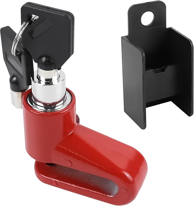 Motorcycle Disc Brake Lock, Anti-Theft Motorbike Security Wheel Disc Brake Lock with Two Keys, Safety Wheel Disk Locks for Scooter Mountain Road Bike Bicycle Powersports (Red with Bracket)